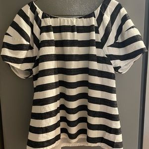 Ann Taylor Striped Lantern Sleeve Top 4 Lined S